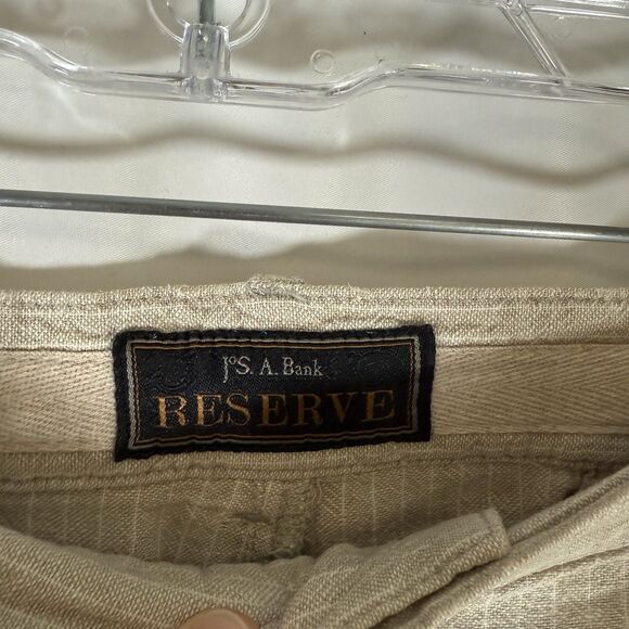 Jos A Bank Linen Blend Shorts Mens 42 Beige Striped Chino Lightweight Button Zip - Picture 3 of 8